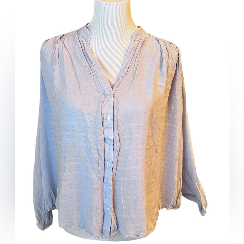 Lulus Bubble Sleeve Button Down Blouse Light Grey… - image 1